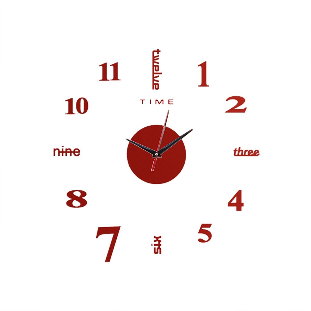 Large Wall Clocks 3D Mirror Effect Living Room DIY Wall Clock Surface Art Home Decoration Frameless Clocks #N: Red
