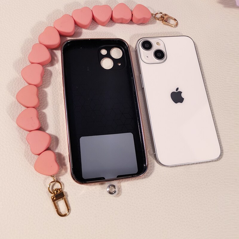 Mobile Phone Lanyard Short Wrist Strap Hand Beaded Hand Strap Clip Universal Personality Silky Love Pendant Anti-lost Lanyard