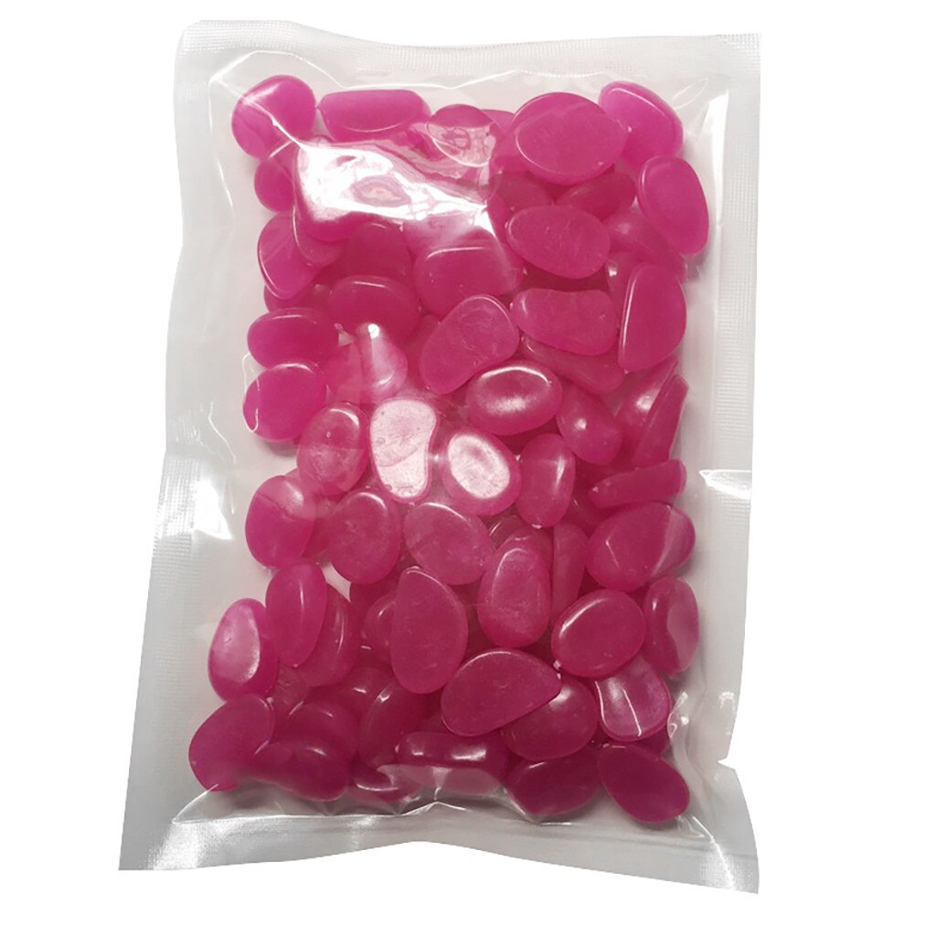 100Pcs Glow Dark Garden Pebbles Glow Stones Rocks for Walkways Garden Path Patio Lawn Garden Yard Decor Luminous Stones: Pink