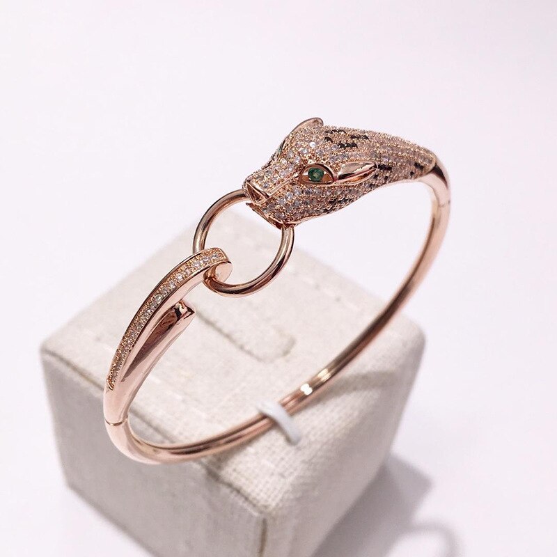 Leopard Ebene Manschette Armreif Gepflastert AAA Zirkon Stein Panther Kreis Armbinde für Frauen Hochzeit Partei Schmuck