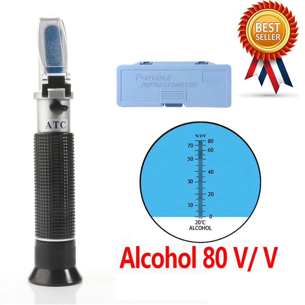 Portable Handheld ATC Alcohol Refractometer Liquor Volume Percent Tester with 0-80% Measuring Range