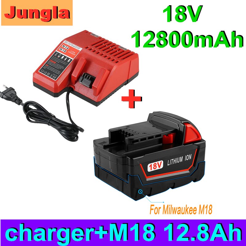 Originele 18V 12800Mah Replacemet Lithium Ion 12.8Ah Batterij Voor Milwaukee Xc M18 M18B Cordless Gereedschap Batterijen + Oplader: Goud