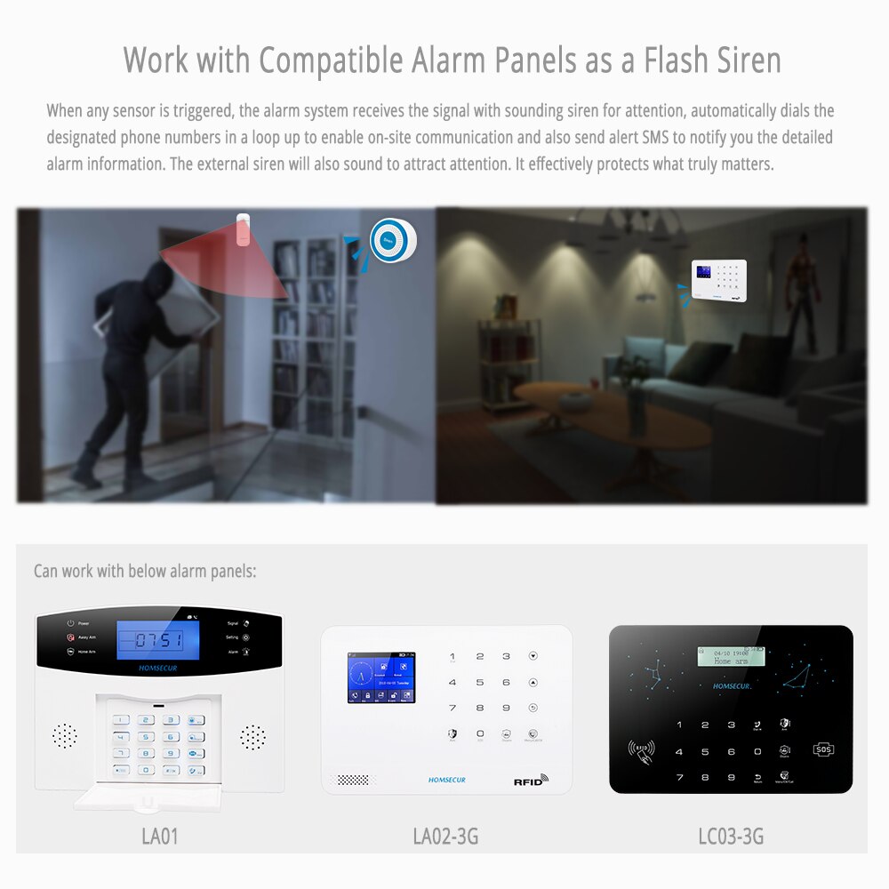 HOMSECUR 433 MHz Drahtlose DIY allein Alarm Sirene H6-2 125dB Multi-funktion Heimat Sicherheit Alarm Systeme Bausatz