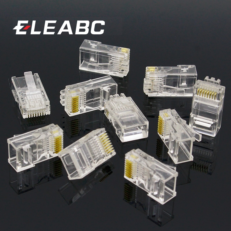 Brand 100 Stuks Crystal Head RJ45 CAT5 CAT5E Modulaire Plug Vergulde Netwerk Connector