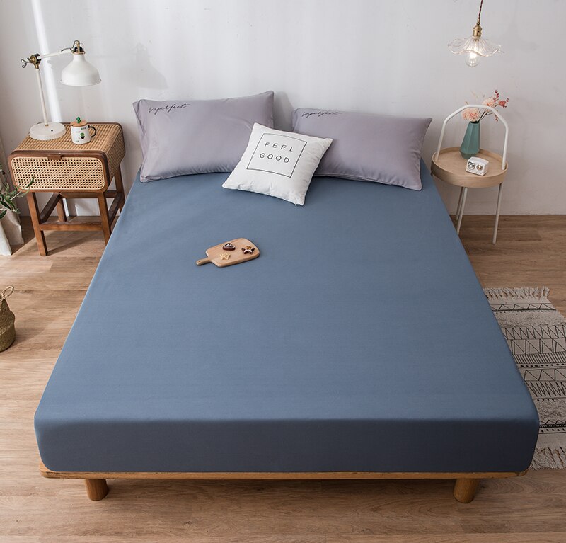 Soft Fit Waterproof Bed Sheet Mattress Cover With Elastic Band Sheets At 4 Sides（Without Pillowcase）: shen hai lan / 180x200x25cm