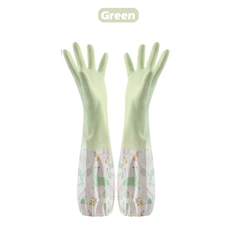 Gants de lavage de la vaisselle, monocouche, manche d'épissure domestique, étanches, en peluche, bande élastique, gants en caoutchouc: Green / S