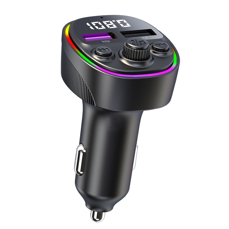 Transmetteur FM Bluetooth, lecteur MP3, Kit mains libres pour voiture, chargeur double USB type-c 66W, adaptateur d'alimentation pour autoradio, accessoires de voiture: GRIS