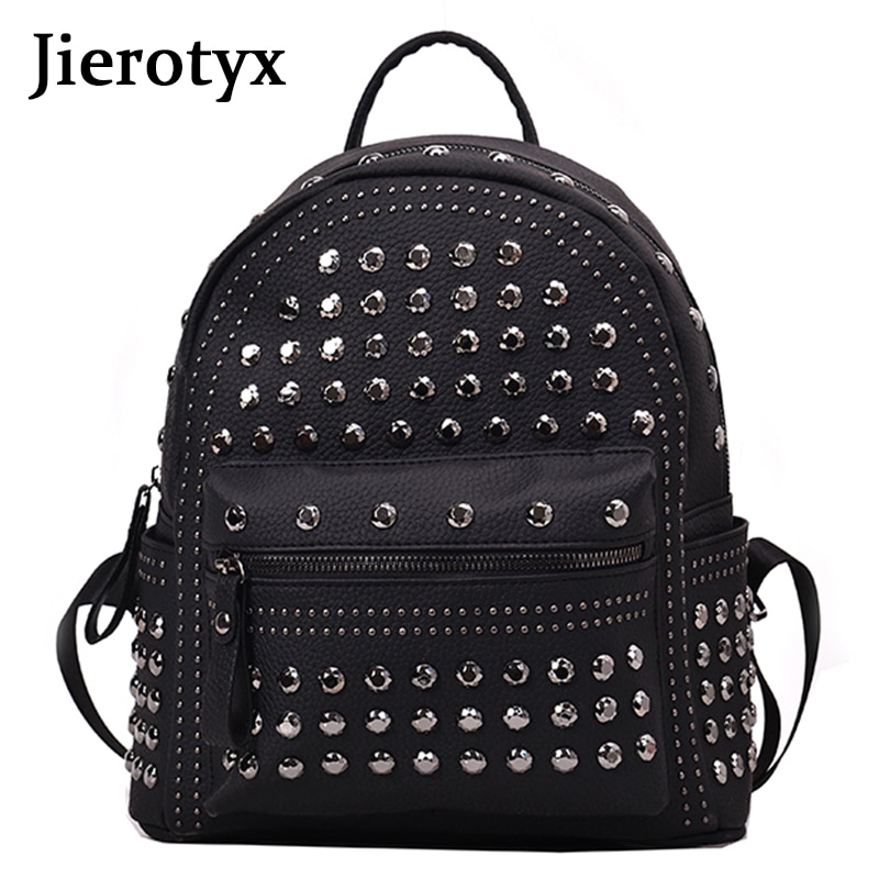 JIEROTYX Neue Preppy Freizeit Rucksack Frauen lässig Daypacks Frauen Soild Reißverschluss Niet Schulter Taschen Soild