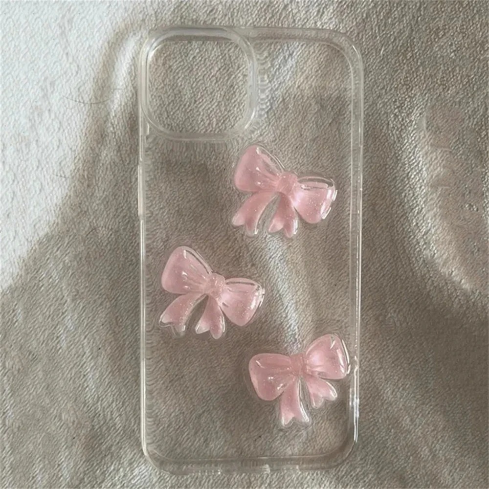 Bonita funda de teléfono con lazo rosa 3D para iPhone 16 Pro Max 15 14 13 12 11 Pro 7 8 Plus X XS XR SE2, carcasa epoxi para chica, funda suave transparente
