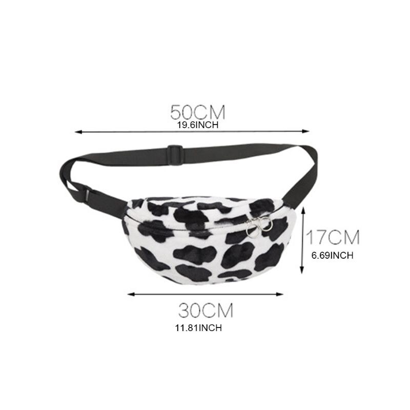 Kvinder ko print plys talje taske fanny pack pose sportsbælte hofte bryst crossbody skulder pung