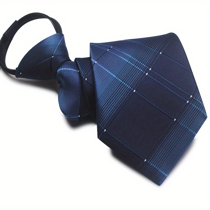 Easy Pull Lazy Tie 1pc 7CM/2.75inch Convenient Tie Business Leisure Navy Blue Series: Silver