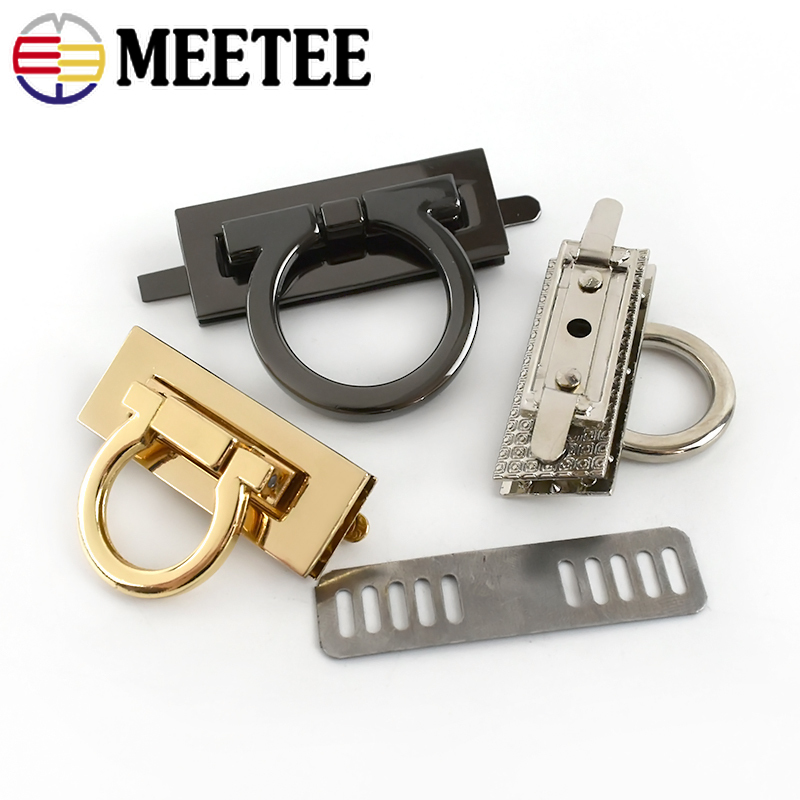 Meetee 2/4Pcs Metal Clasp Turn Twist Lock Handbag Rectangle Closure Decor Buckles DIY Bag Leather Craft Hardware Accessories