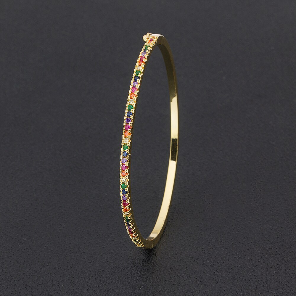 Charm Rainbow Bangles Copper Zirconia Rhinestone Cuff Bangle Trendy Jewelry For Women Girls