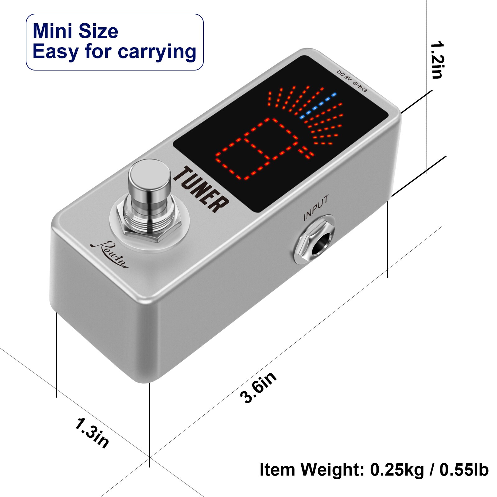 Rowin Mini Chromatic Guitar Tuner Pedal High Precision Tuner Pedal High Precision Guitar Chromatic Tuner Pedal Ture Bypass