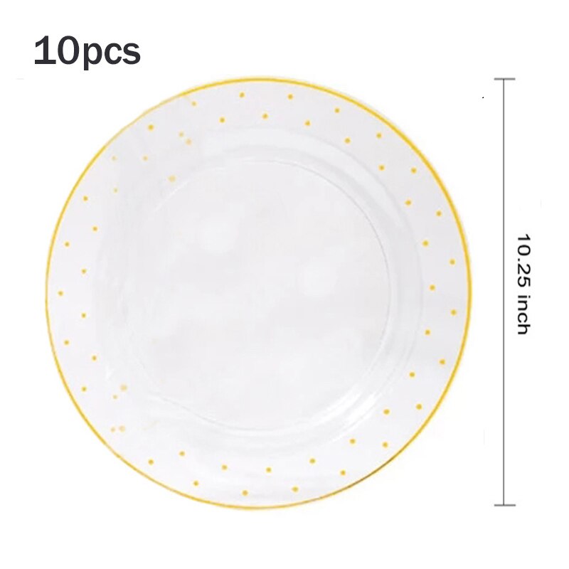 60 stuks/partij bronzing gouden stippen plastic wegwerp servies voor bruiloften, feestjes, plastic bordjes, bekers, gala-feestdecoraties: 10pc-9 inch plaat
