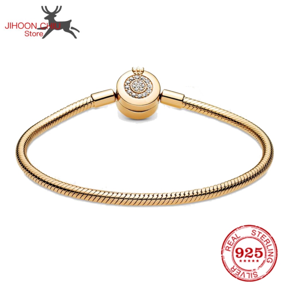 100% 925 sterling silver bracelet for Women fit original Pan Charm chain Snake bracelet crown style classic DIY jewelry