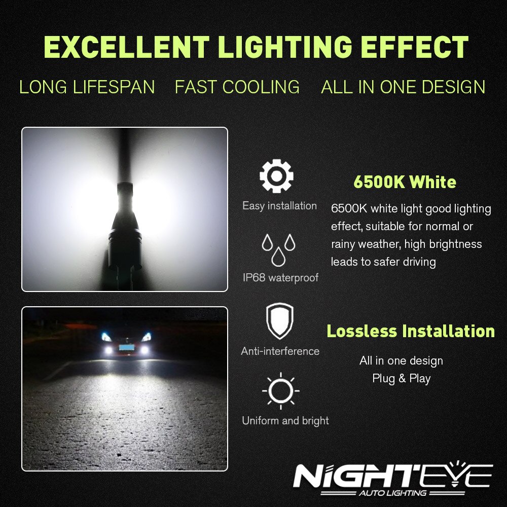 NIGHTEYE H3 LED Auto Scheinwerfer Lampen 1600LM 12 V 80 W/einstellen 6500 k Mit CSP LED Chips Birne LED-lampen für Auto Scheinwerfer Nebel Lampen