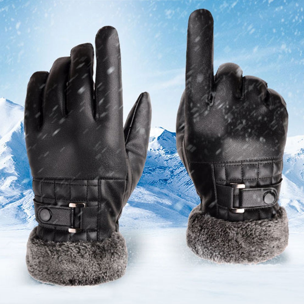 Mannen Winter Warme Handschoenen Motorcycle Ski Sneeuw Snowboard Handschoen Bont Lederen Handschoenen Verdikking Heren Outdoor Warme Handschoen