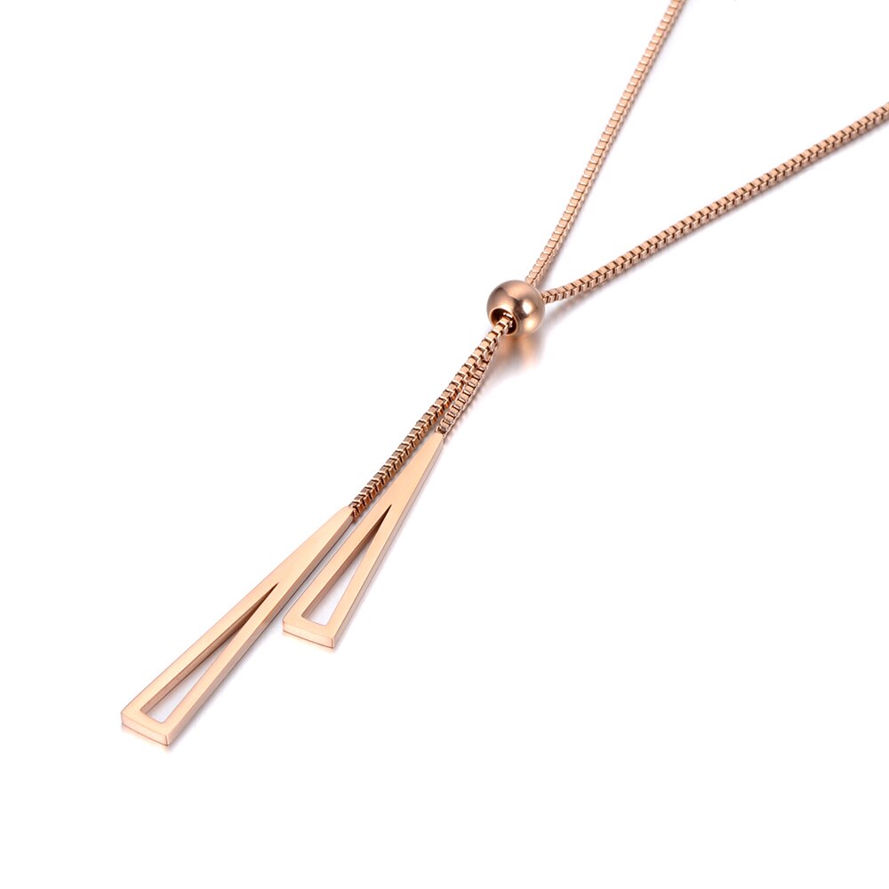 Lokaer Trendy Dubbele Driehoek Rvs Vrouwen Box Ketting Ketting Sieraden Rose Goud Verstelbare Choker Kettingen N19049