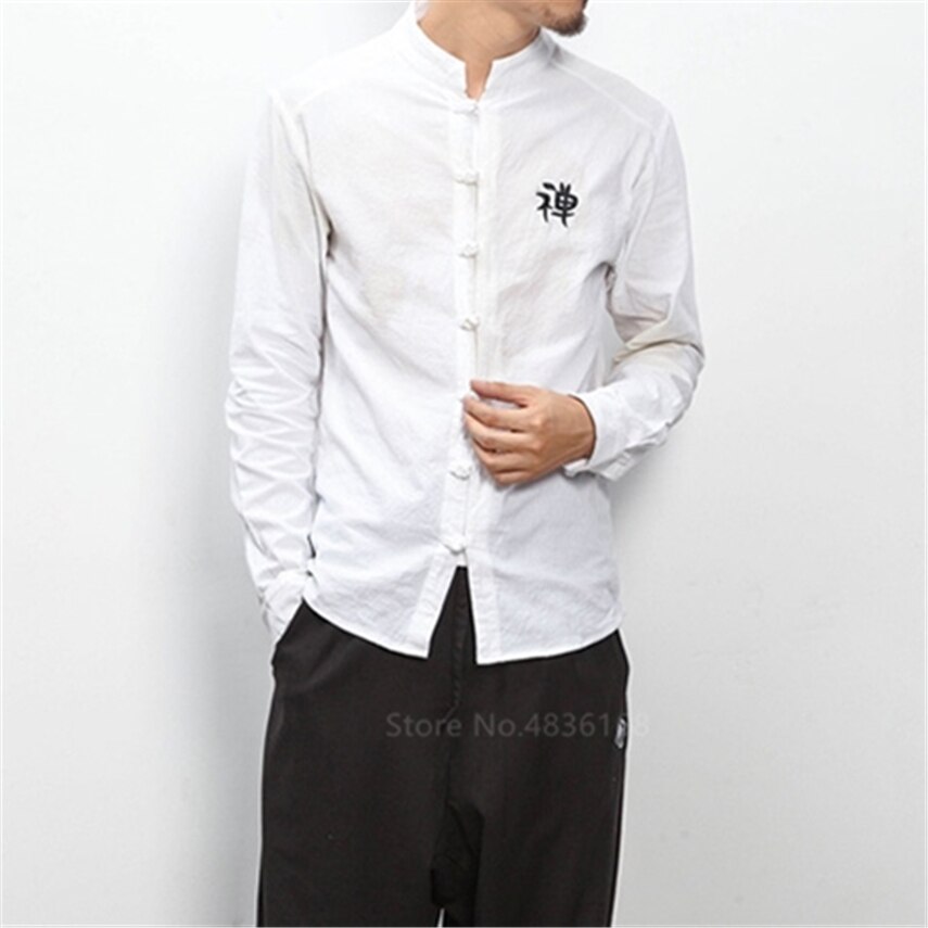 Män kinesisk topp hanfu linnebroderi skjortor vintage kungfu wu tang klan helärm traditionella kinesiska kläder för män