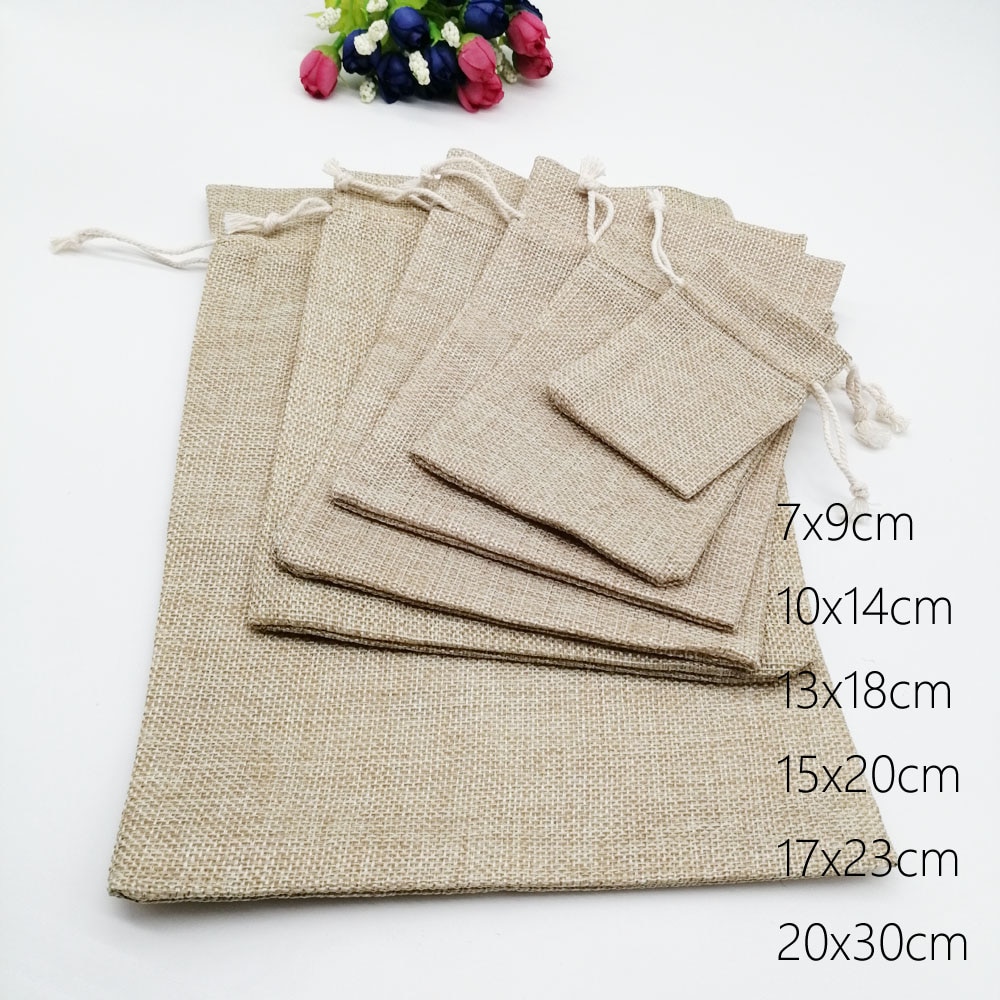 6pcs/lot Jute Bags Drawstring Pouch Box Packaging Bags For Linen Bags Jewelry Display Wedding Sack Burlap Bag Diy