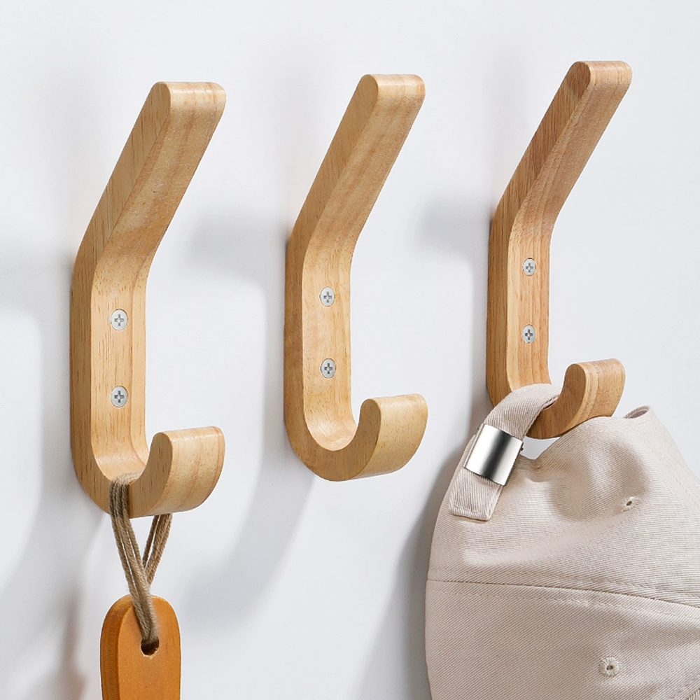 Ganci appendiabiti in legno da parete, resistenti, doppi, con viti, in rovere naturale vintage, accessori per camera da letto