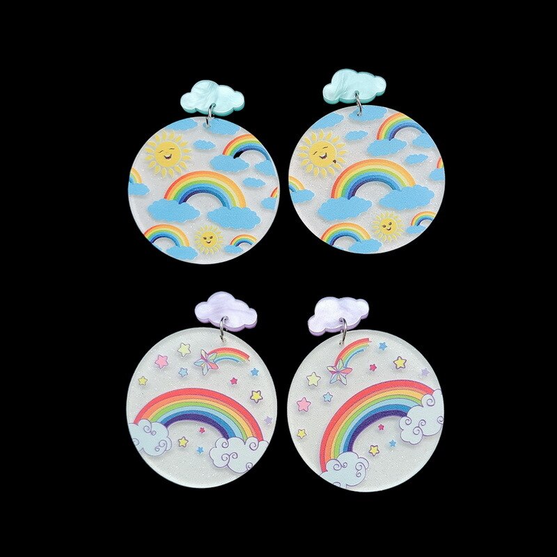 Donarsei moda colorido arco-íris brincos para as mulheres bonito dos desenhos animados nuvem coração gota balançar brincos presente