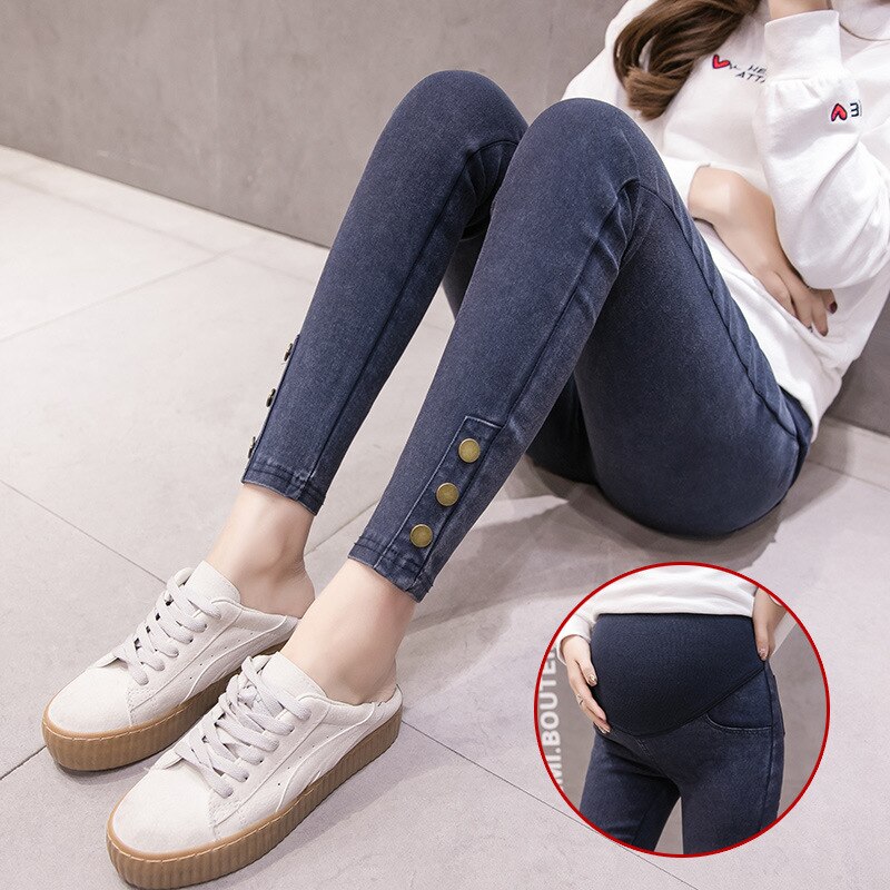 Dünne Mutterschaft Jeans Kleidung Für Schwangerschaft Schwangere Frauen Stretch Denim Hosen Leggings Mama Kleidung Hosen 2022 Frühjahr Neue: 02 blue / XL
