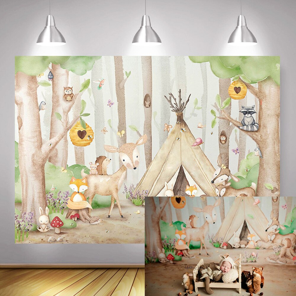 Safari animaux -né bébé photographie toile de fond Photo Shoot Jungle forêt Tribal fête d'anniversaire arrière-plan fournitures accessoires