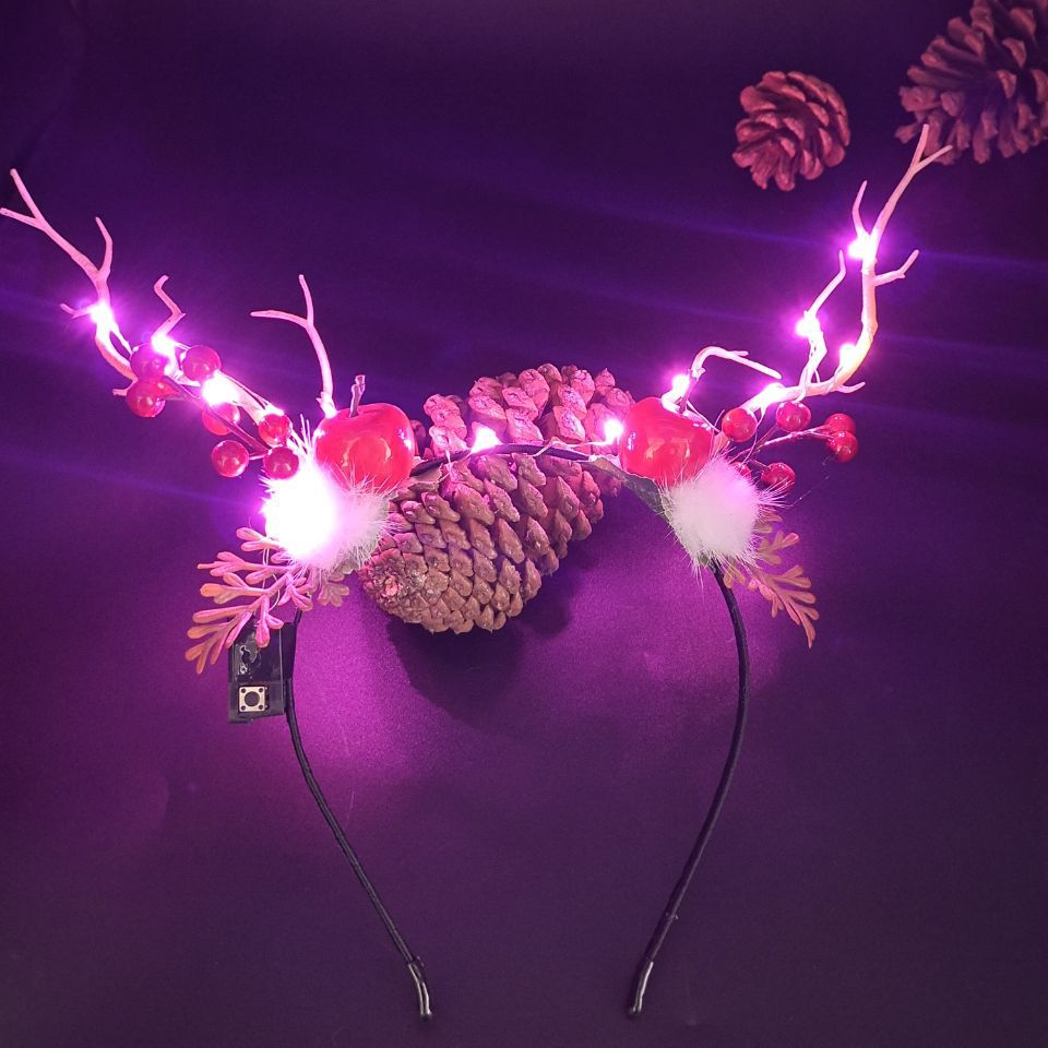 Épingles à cheveux Led en bois, barre Flash, oreilles d&#39;élan scintillantes, accessoires de bandeau en corne, de pâques: headband pink B