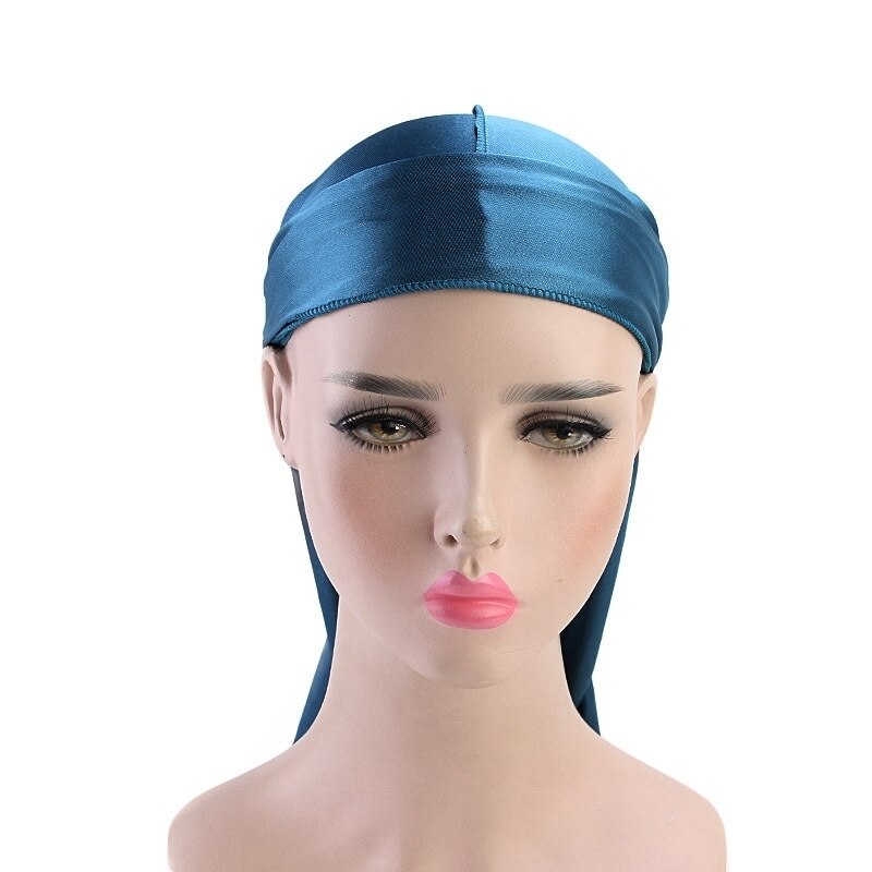 Satijnen zijdeachtige durags haarmutsen vrouwen pruiken tulband mannen effen kleur hiphop pet lange staart hoofddoek haarstylingtool wrap