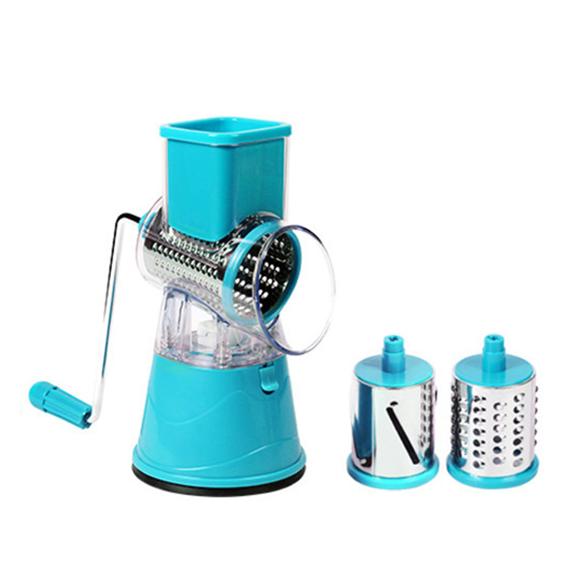 Rotary Cheese Grater Handheld Vegetable Mandoline Slicer Shredder with 3 Drum Blades Kitchen Tool SNO88: Sky Blue