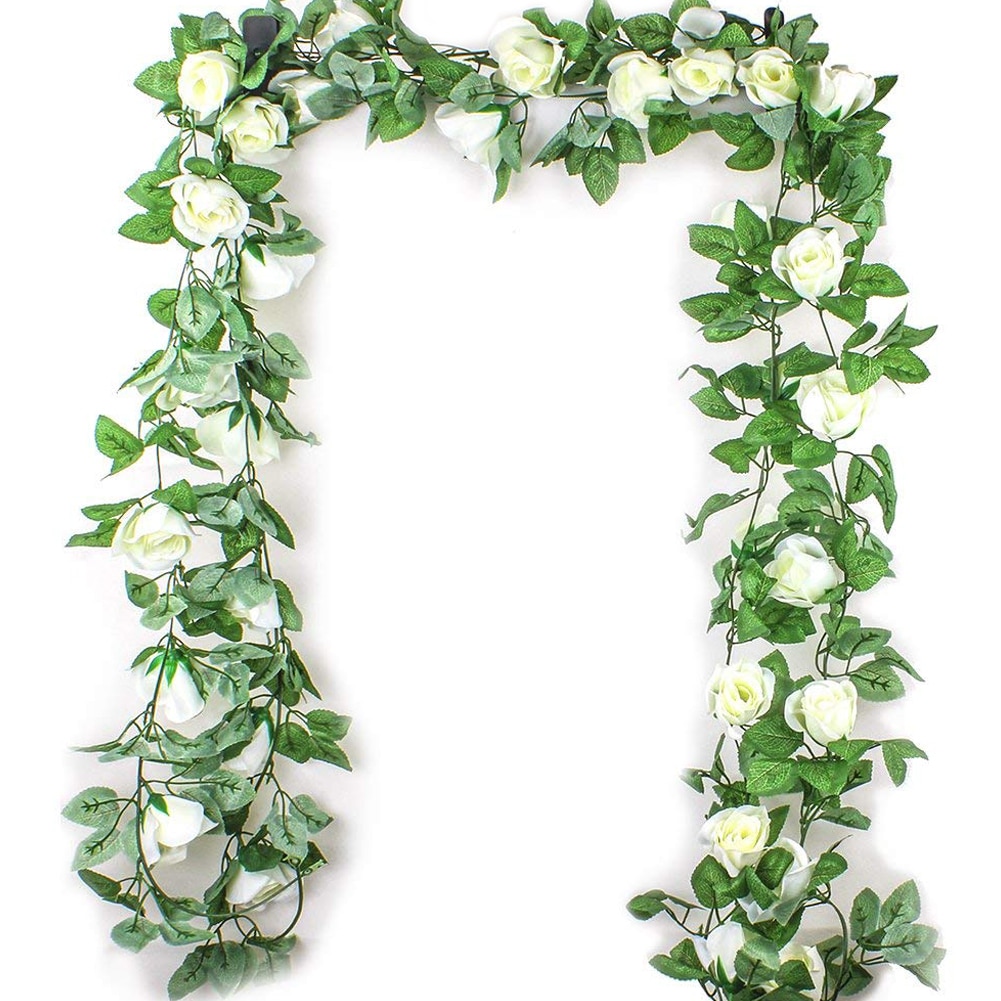2.5M Simulation Rose Flower Rattan Artificial Flower Vine Silk Wisteria Garland Hanging Rattan For Wedding Arch Garden Wall Deco
