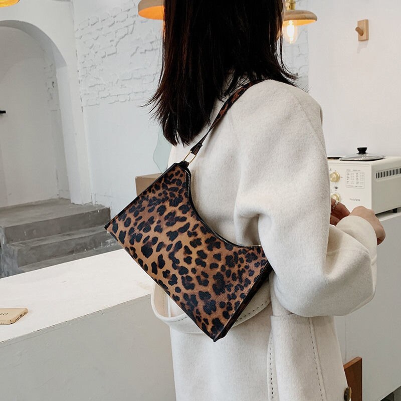 Bolso Baguette de piel sintética con estampado de cebra para mujer, pequeña con estampado de leopardo bandolera, Vintage