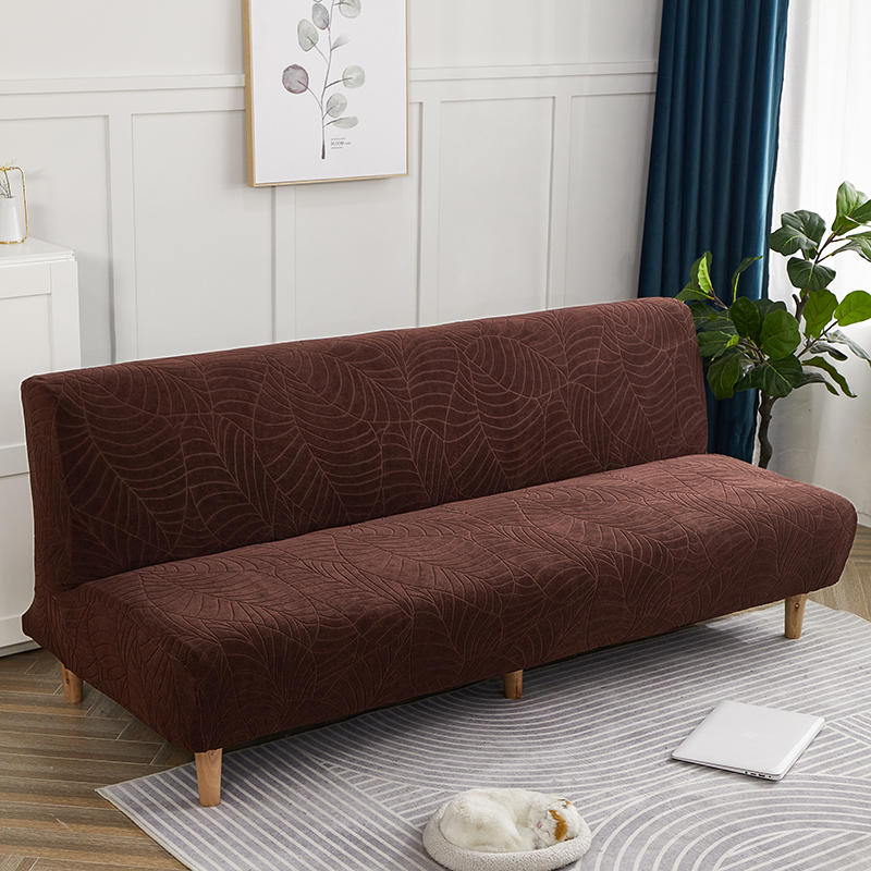 Waterproof Armless Futon Cover Stretch Sofa Bed Couch Slipcover Elastic Jacquard Thick Anti-Slip bedspread Furniture Protector: Chocolate