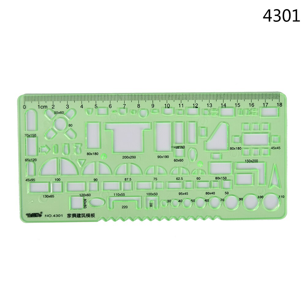 Regla de herramientas de medición de papelería de laboratorio de plástico verde, regla de diez tipos de plantillas, regla de geometría, regla de plantilla de dibujo, suministros escolares 1 unidad: N9