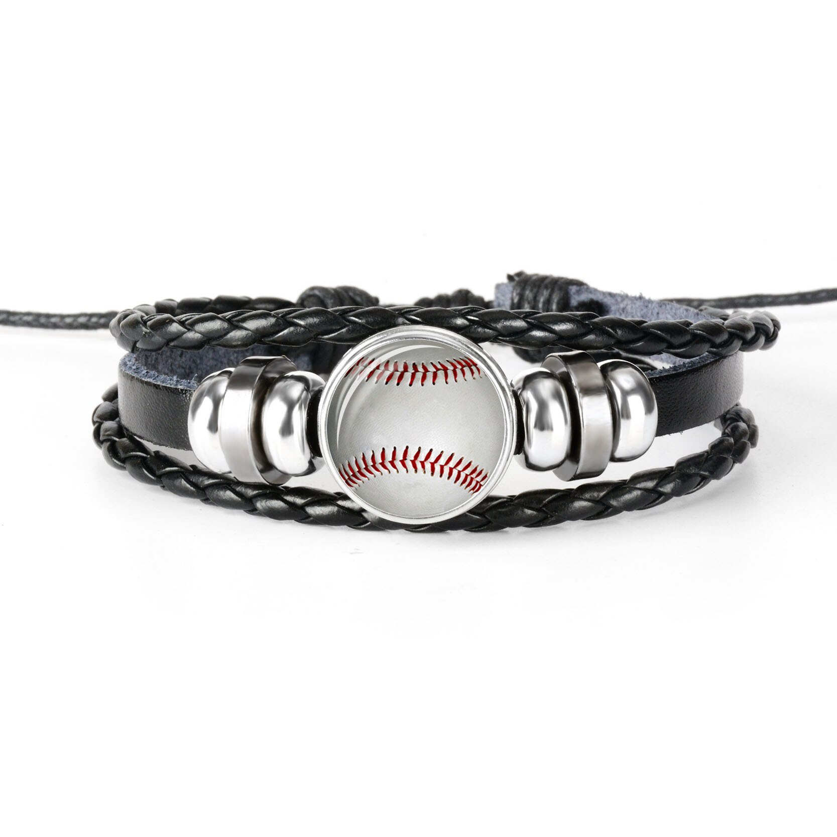Pulsera deportiva de cuero de tejido negro para hombre, brazalete de foto de fútbol, béisbol, baloncesto, voleibol, pulsera cabujón cristal: 7