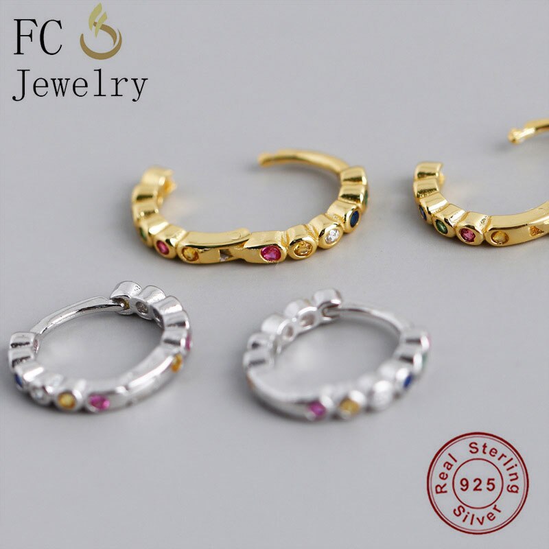 Fc Sieraden 925 Zilver Goud Kleur Blauw Groen Crystal Bead Hanger Piercing Hoop Earring Pendientes Voor Vrouwen Party Wedding