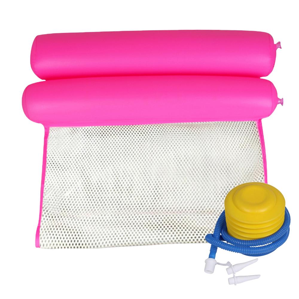 Hamaca de agua plegable para una sola persona, colchón de aire inflable, tumbona de playa, colchón flotante para dormir, silla de cama: Pink with pump