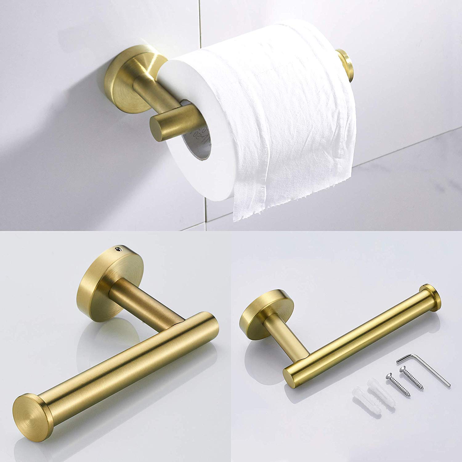 Børstet guld badeværelse hardware sæt håndklæde ring væg toiletrulle papirholder vægmonteret kappe krog mat sort bad tilbehør: Papirholder 1