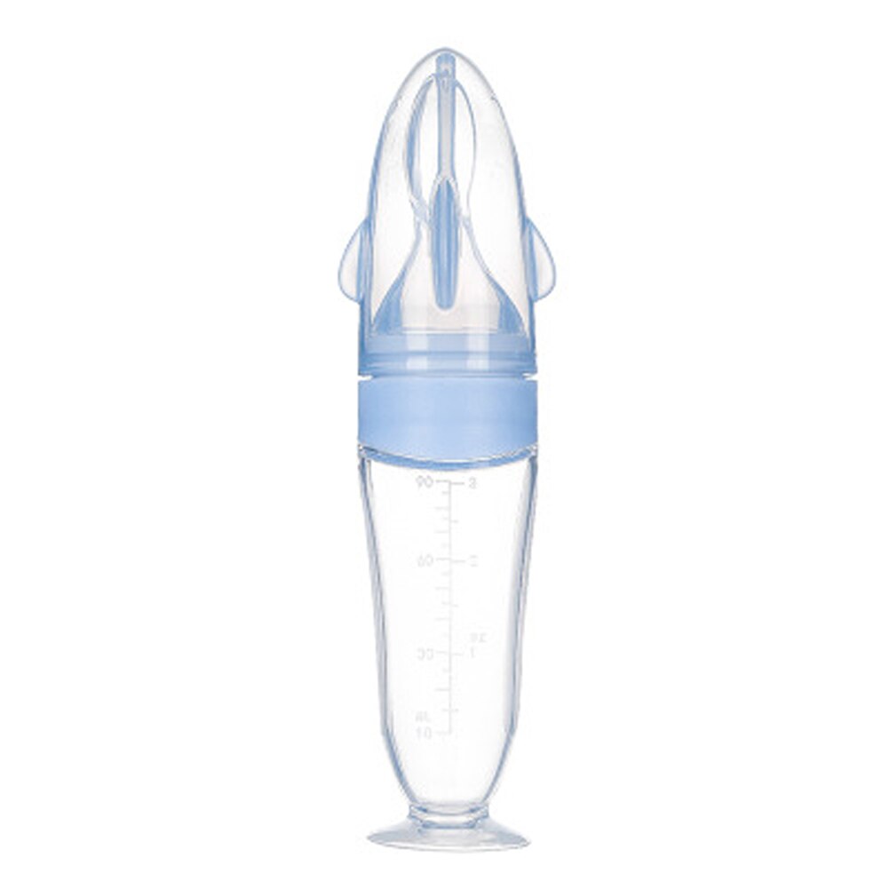 Cuchara dispensadora de alimentos para bebé, botella alimentadora con cuchara de alimentación, silicona segura para la salud, 90ML de capacidad: Azul