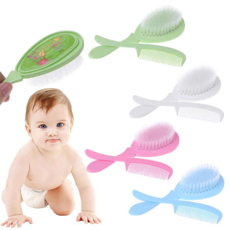 1 Juego de cepillos para bebé, artículos para lactante, lavado de cabello, cerdas suaves, punta redonda, seguro, masaje de cabeza