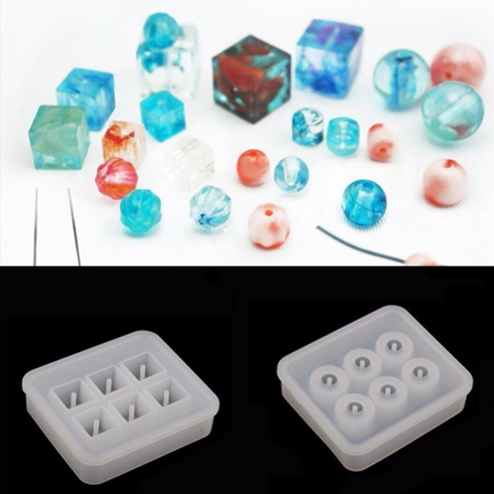 Facemile Transparent Rectangle Silicone Bead Mould Square Ball 6 Holes DIY Epoxy For Jewelry Mold Cake Decoration Tools