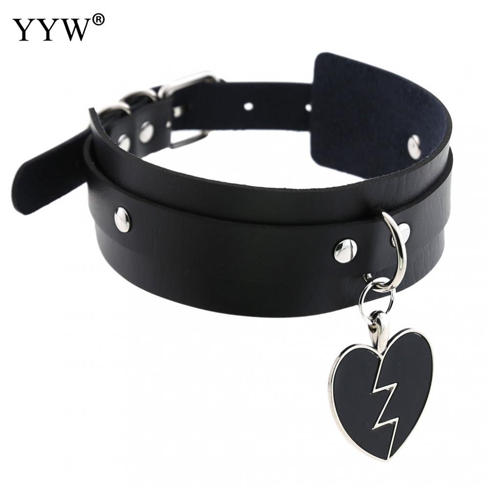 Zwarte Punk Hart Choker Kraag Goth Kettingen Rock Gothic Sieraden Leer Choker Vrouwen Meisjes