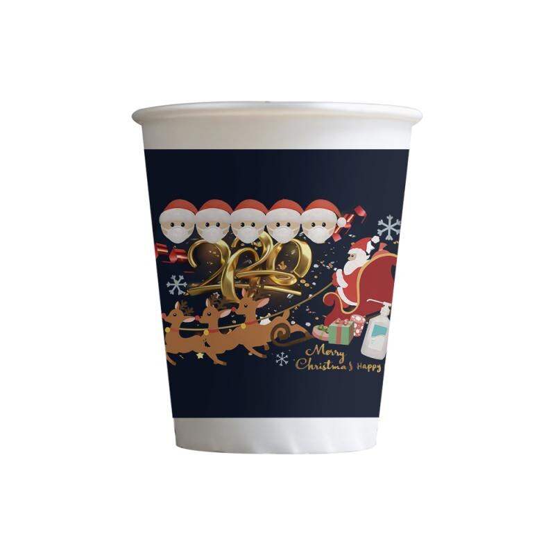 10PCS Merry Christmas Disposable Cup Cute Santa Claus Wearing Masks Family Pattern Paper Cup Home Christmas Party Decoration DIY