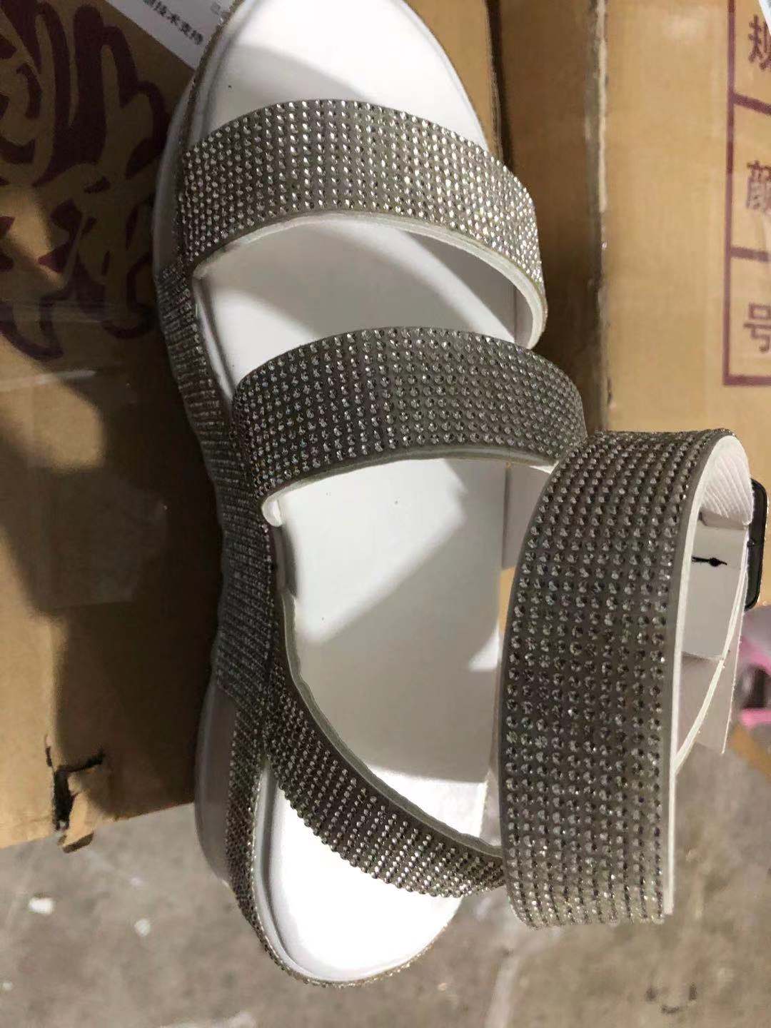 Shiny Rhinestone Platform Bling Beach Sole Ankle Strap Women Sandals Ladies Sports Style Wedges Casual Shoes Big Size 43 AC775