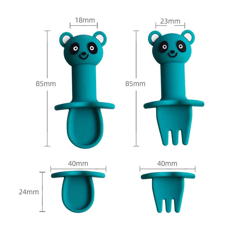 2Pcs/Set Cartoon Pattern Spoon Fork Set Detachable Safe Silicone Infant Feeding Children Tableware Utensil Heat-Resistant Spoon