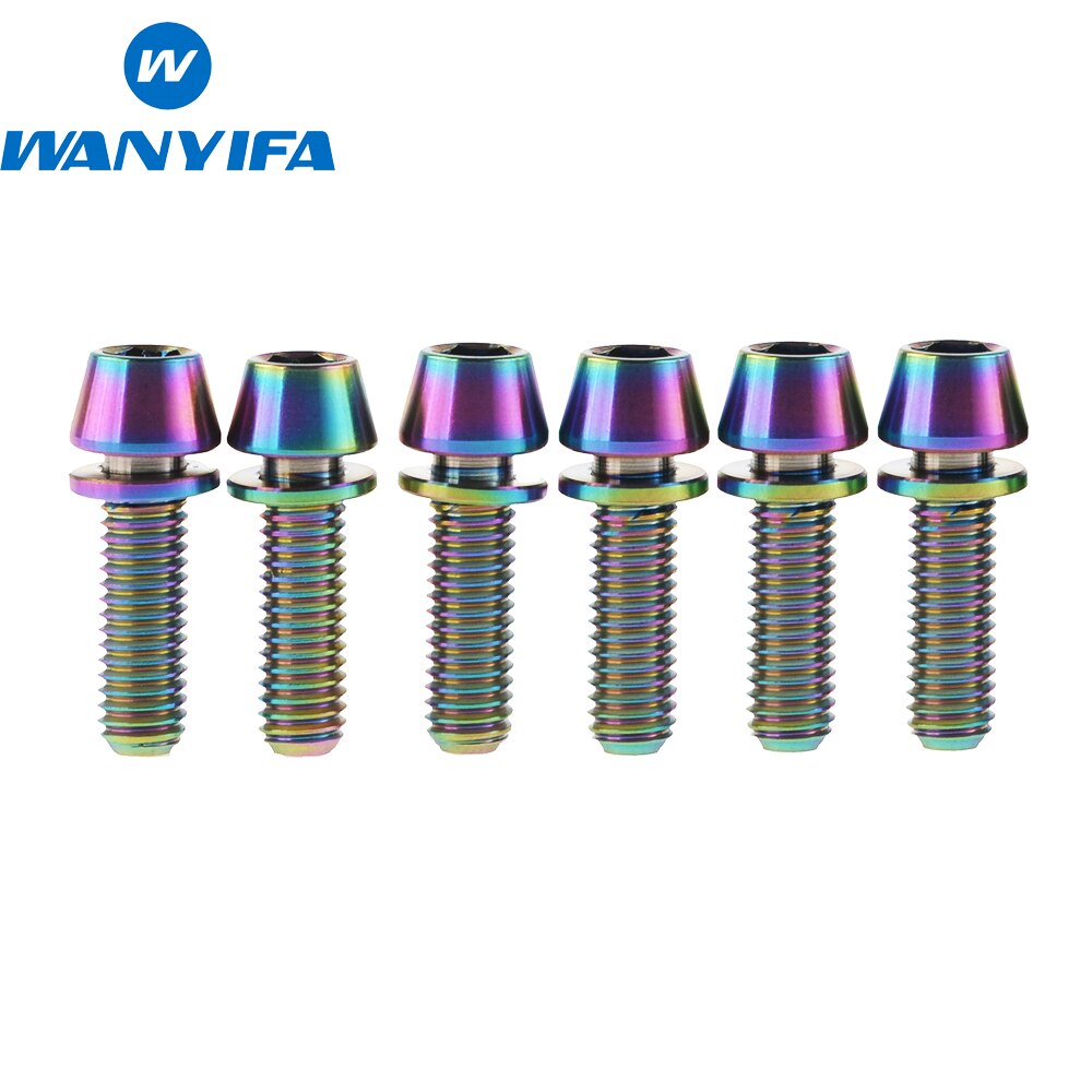 Wanyifa 6pcs M5x18mm Ti Titanium Bicycle Stem Bolt Mountain Bike Ultralight Stem Screw with Washers Gasket