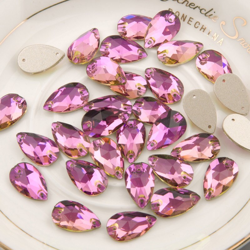 Yanruo 3230 Teardrop Rose Naai Kristallen Glas Strass Piedras Para Coser Naaien Suppies Kleding