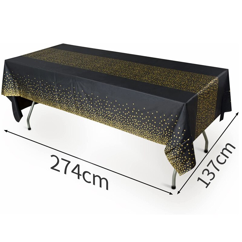 10PCs Disposable Tablecloth Birthday Thickened Polka Dot Printing Plastic Dining Table Tablecloth: black background